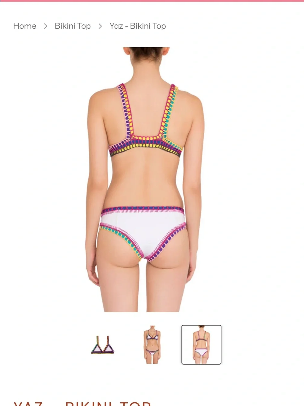 NWT KIINI Yaz White Triangle Bikini Top with Multicolor Crochet Trim Large